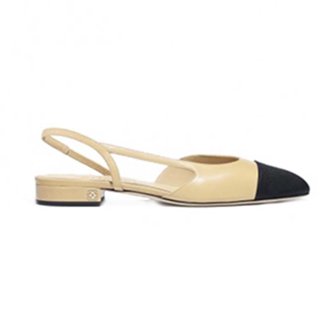 Ch*el slingbacks goatskin & grosgrainbeige & black g31319 y50006 c8378